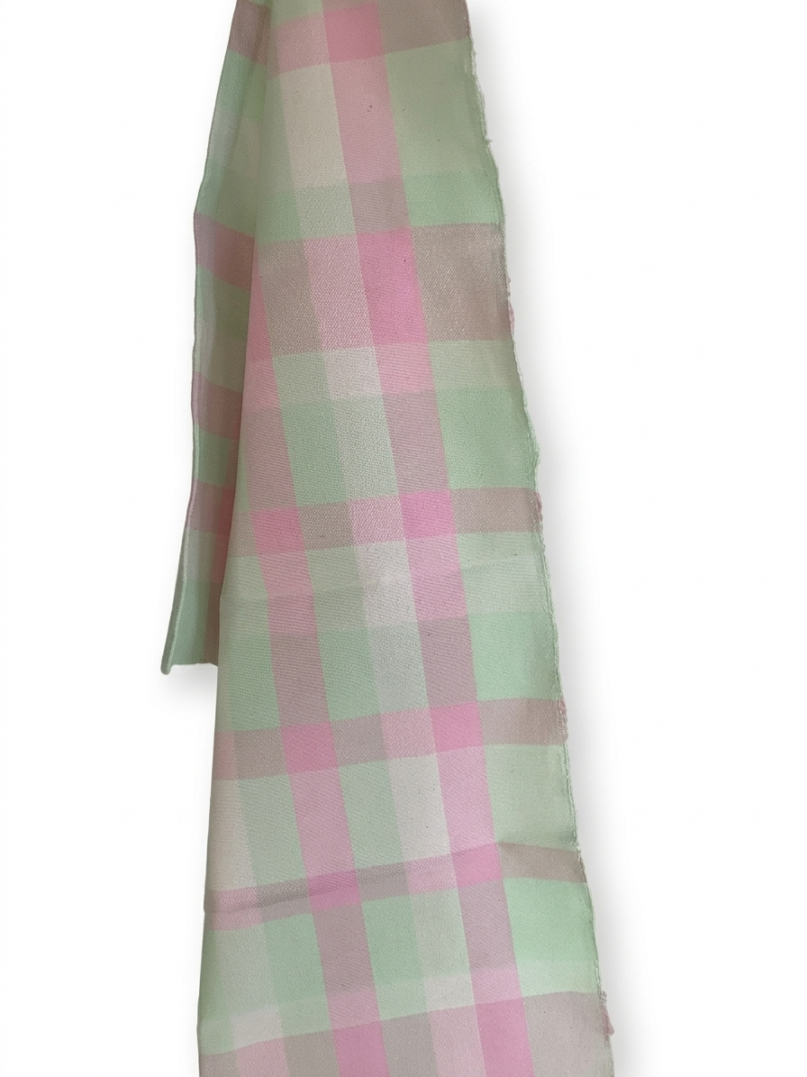 Pastellfarbenes Stofftuch mit rosa, grünen und beigen Karos, ideal als Dekostoff, Tuch oder Accessoire