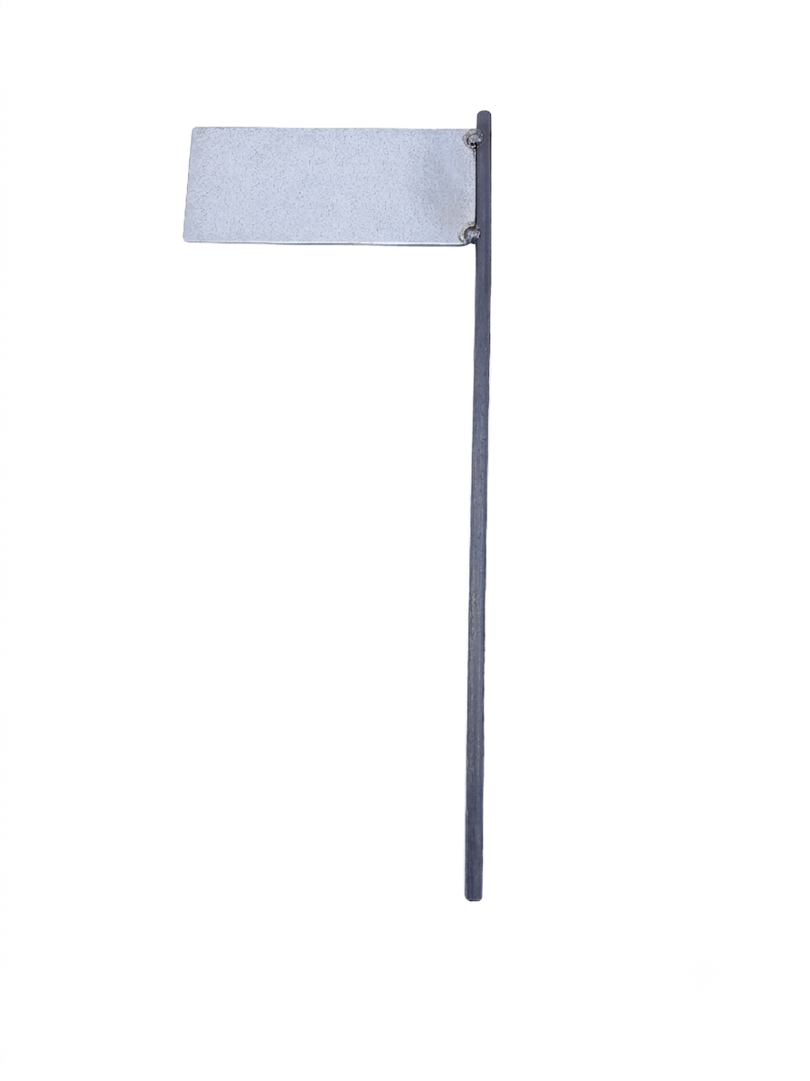 Graues Pflanzschild aus Metall mit rechteckiger Beschriftungsfläche und langem Erdspieß für Garten, Beet oder Kräutertopf