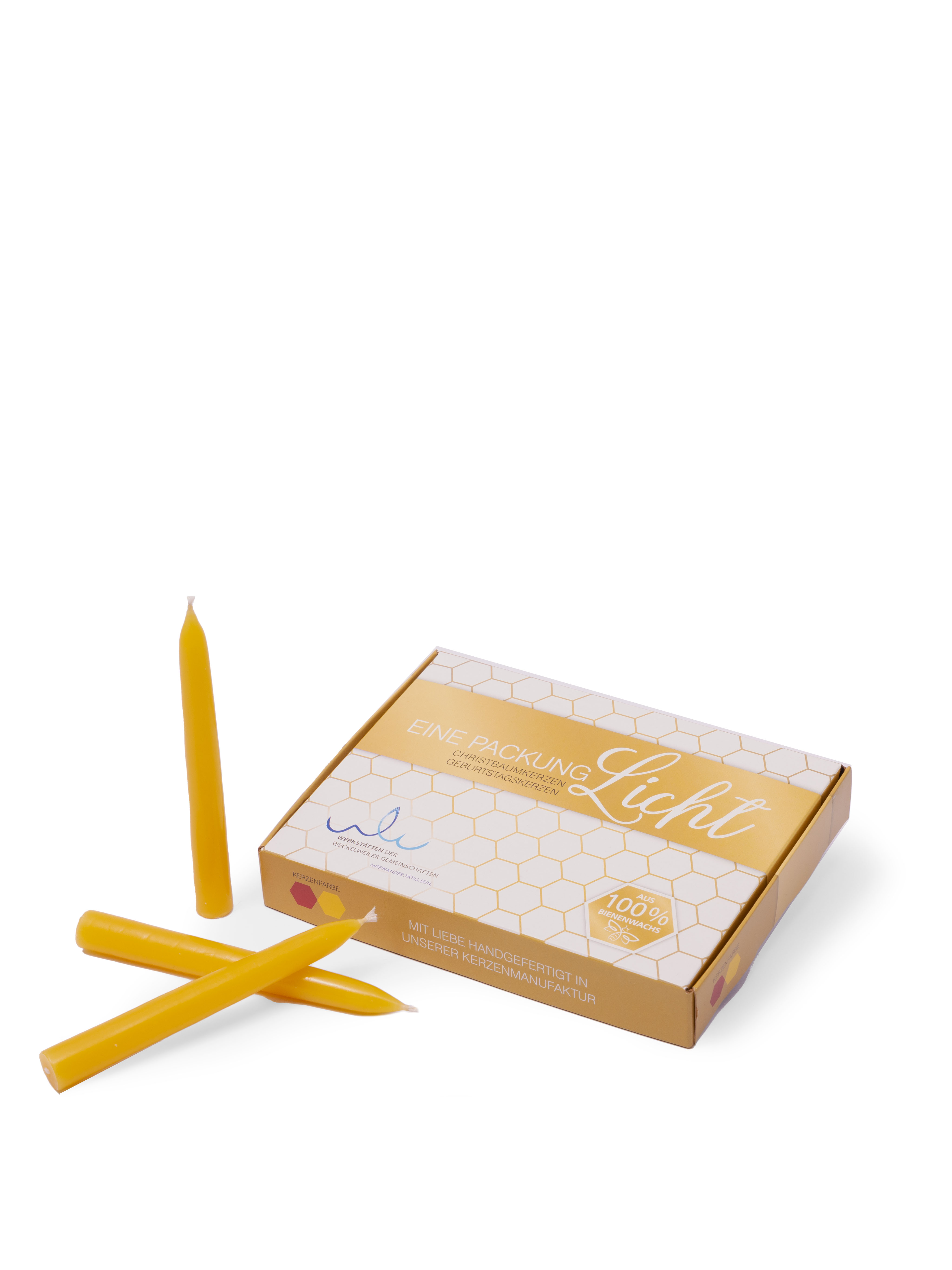 Bienenwachskerzen-Set - Handgefertigte gelbe Christbaumkerzen Handgefertigte gelbe Bienenwachskerzen in einer Verpackung, ideal für Weihnachten oder besondere Anlässe