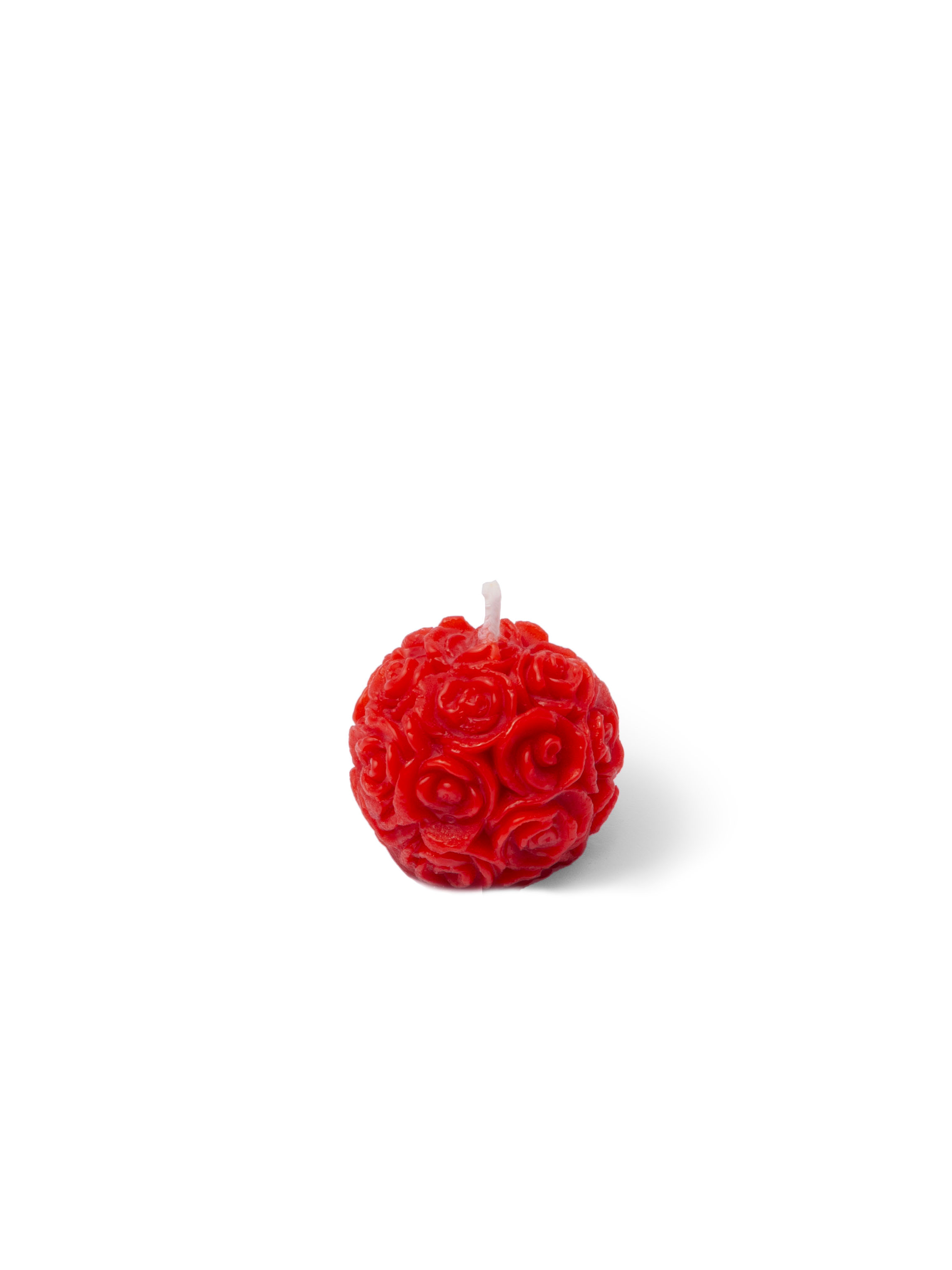 Rote Rosenball-Kerze für romantische Anlässe Eine rote Kerze in Kugelform mit Rosenmuster, geeignet für romantische Dekorationen